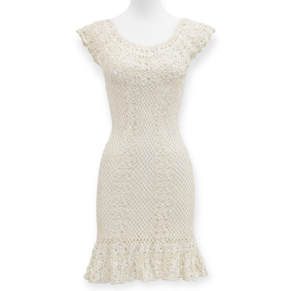 Anna Kosturova Sz S Crochet Cover Up Dress White Coastal Beach Parisian Vacation